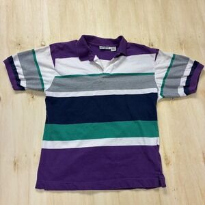 Vintage SteepleChase Polo Shirt Mens Large Purple Striped Cotton Short Sleeve